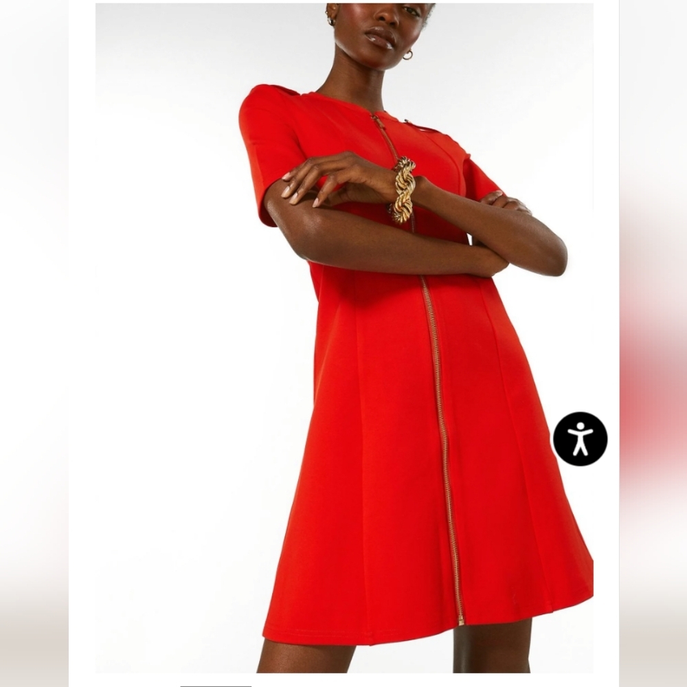 Karen Millen A Line Military Red Mini Dress With Front Zipper Sz 8